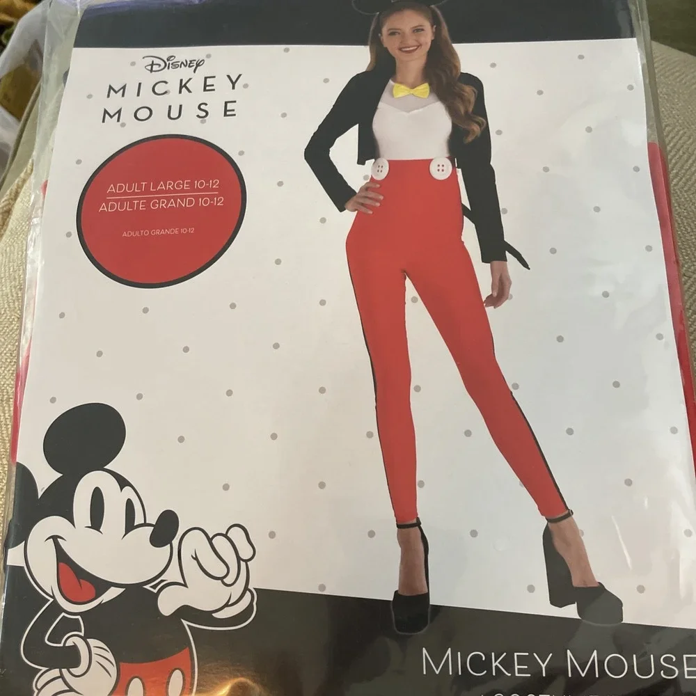 Disney's Micky Mouse Costume Adult SZ‎ Large Disney  Catsuit Headband Tail NWT